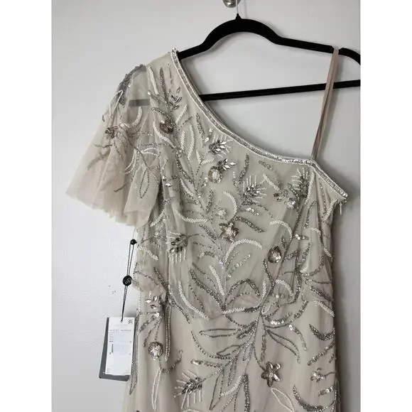 Wedding Guest Dress Adrianna Papell Floral Sequin One Shoulder Maxi Gown